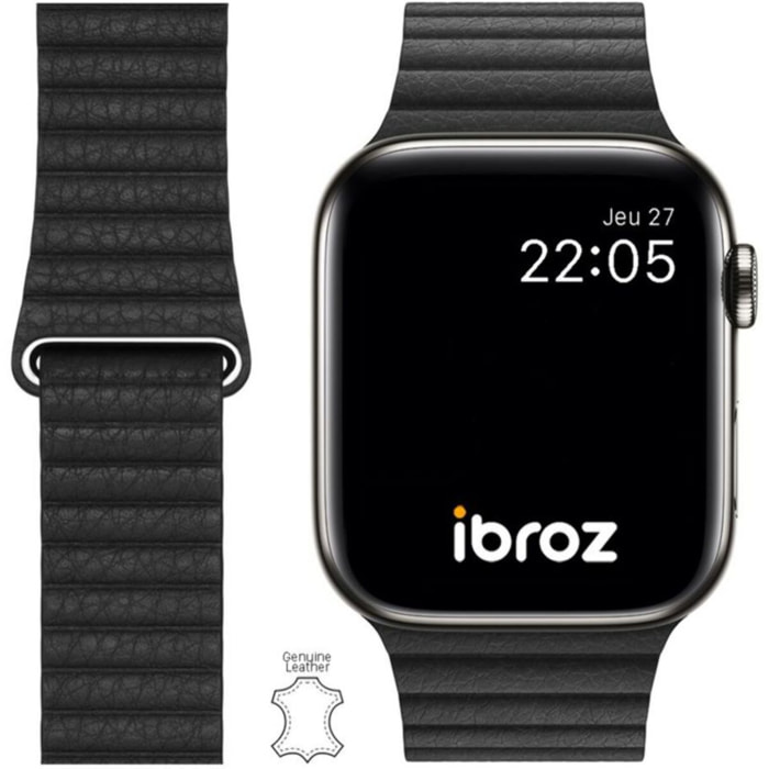 Bracelet IBROZ Apple Watch Cuir Loop 42/44/45mm noir