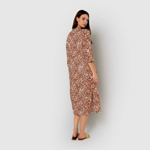 Vestido midi bambula detalles plisados miquela marrón