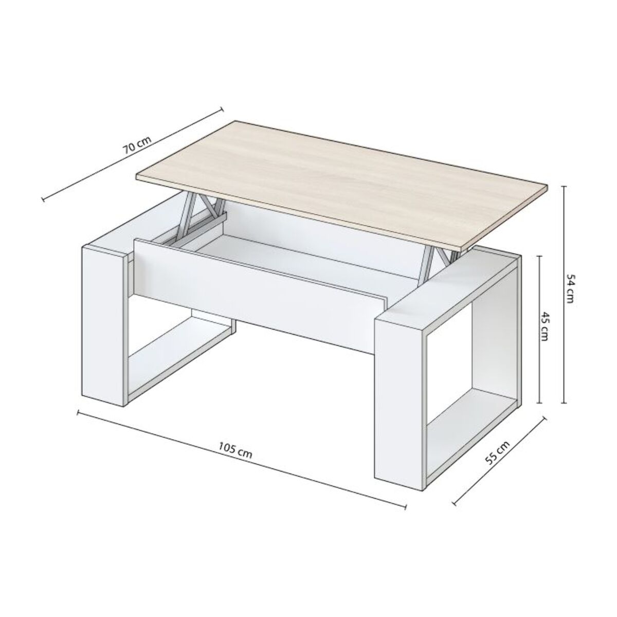 Mesa de centro elevable Neo Blanco Artik (Blanco Mate) - Roble Canadian