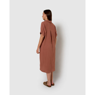 Vestido midi manga fluida muselina rosette