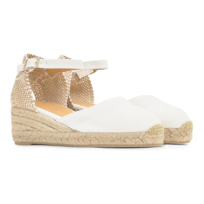 Alpargata de cuña 3 cm en lona de algodón con pulsera y hebilla