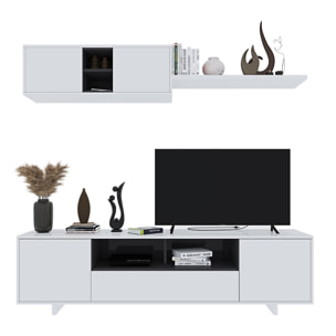 Parete Attrezzata Mobile Swiss Mobile Soggiorno TV Mensola Modulo Sospeso Salotto Legno Base Televisione Sala da Pranzo Design 200 x 41 x 46 cm Bianco