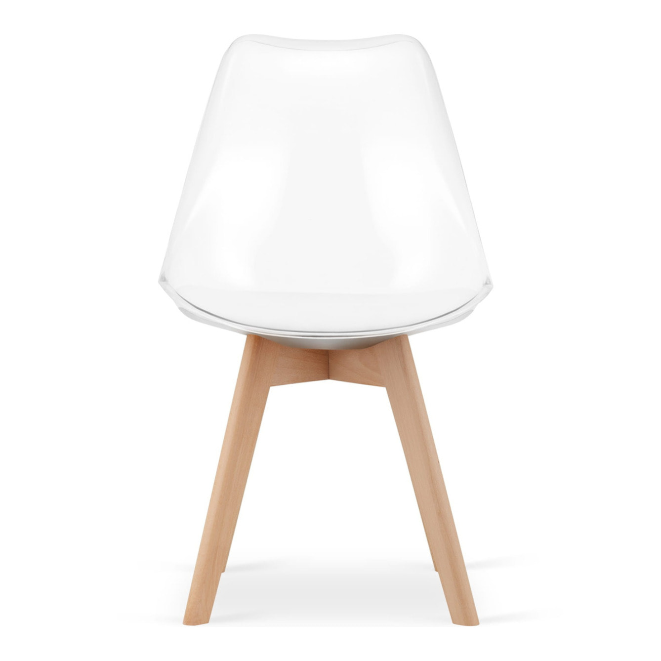 Sedia Mark trasparente con cuscino bianco e gambe in faggio