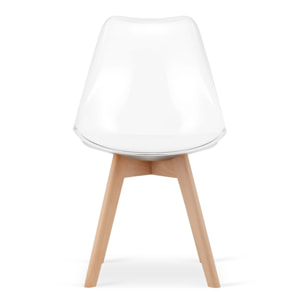 Sedia Mark trasparente con cuscino bianco e gambe in faggio