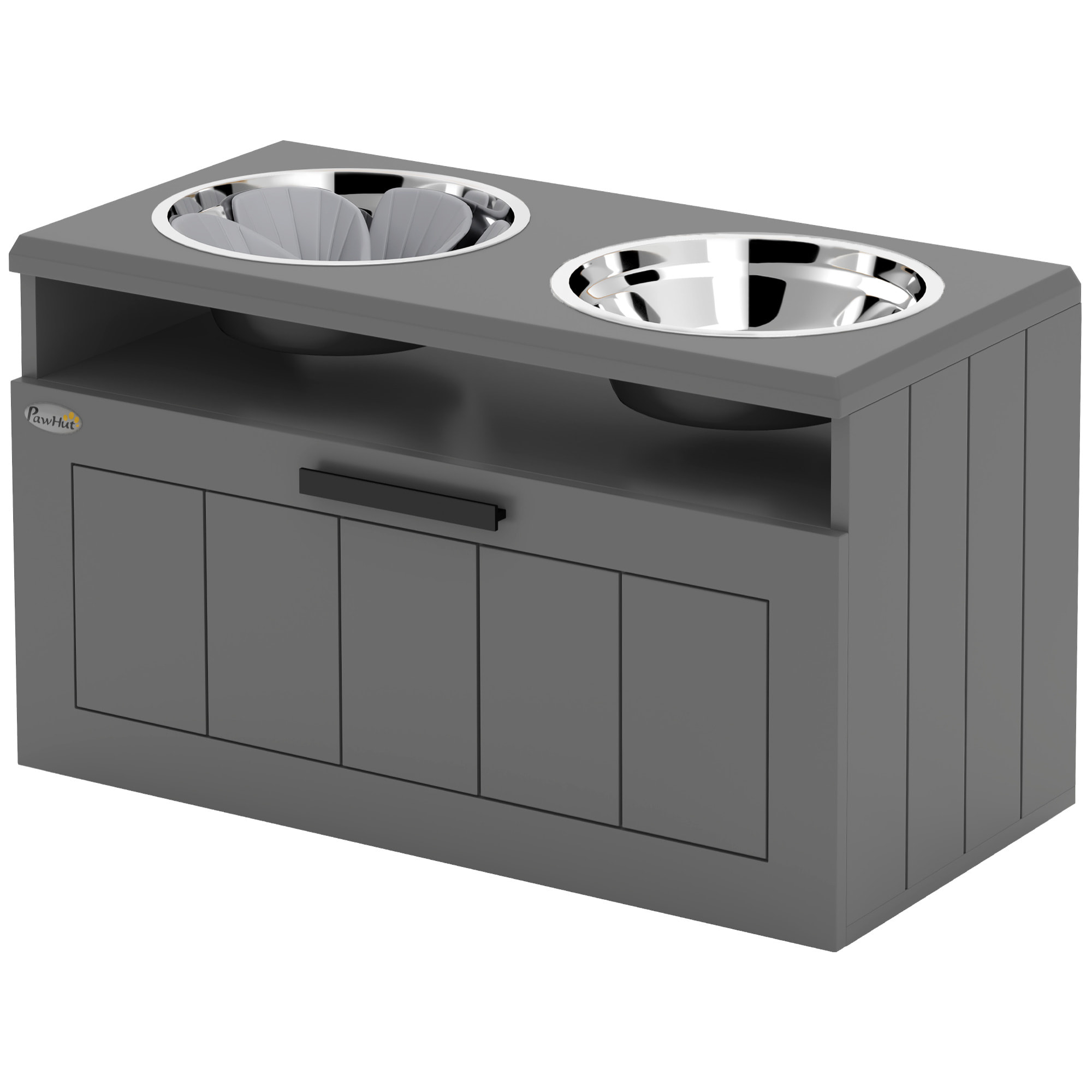 Gamelle double chien porte-gamelles surélevé anti-glouton tiroir niche gris