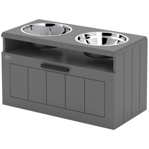 Gamelle double chien porte-gamelles surélevé anti-glouton tiroir niche gris