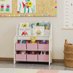 Estantería Infantil para Juguetes, con 6 Cajas Extraíbles de Tela no Tejida, Organizador de Juguetes con 2 Estantes, para Habitación Infantil, Sala de Juegos, Guardería, 63x30x71 cm, Rosa