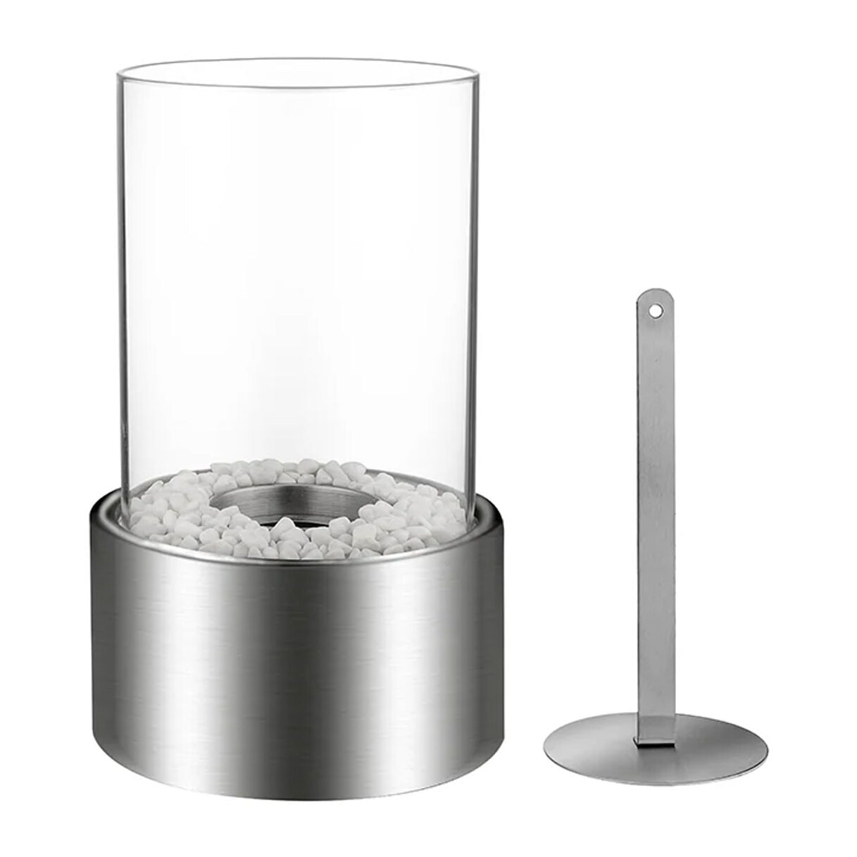 Marsiglia - Camino a bioetanolo da tavolo per interni ed esterni Ø16 x H27 cm, colore silver