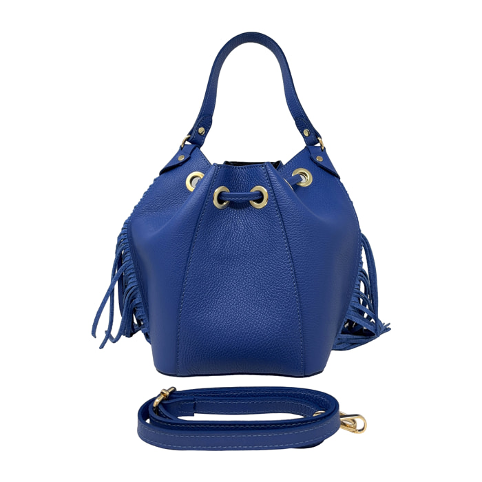 Borsa a Mano Secchiello da Donna in Pelle Dollaro con Frange