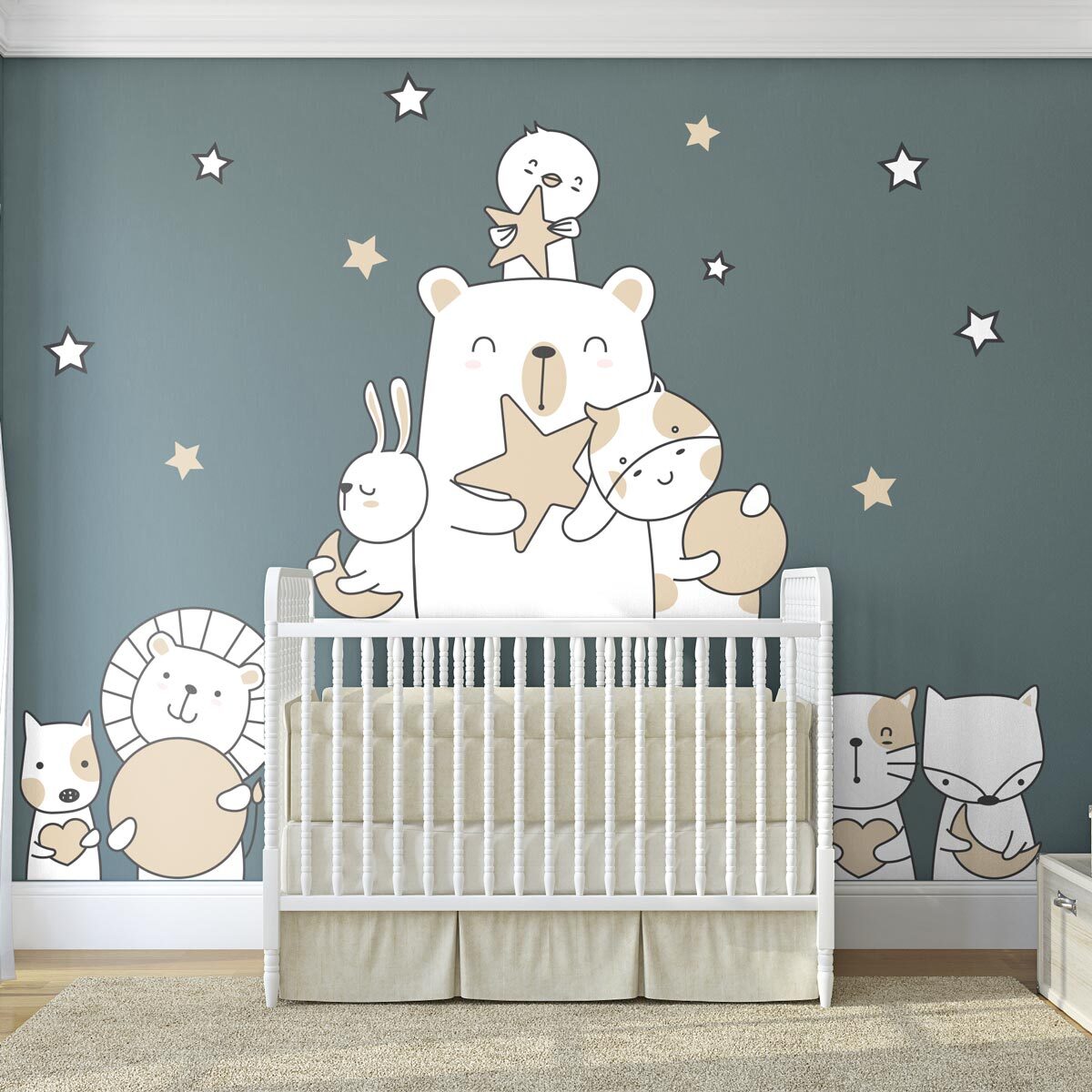 Stickers muraux | Sticker Mural Autocollant - ANIMAUX À LA PÊCHE À LA LUNE ET AUX ÉTOILES - Stickers adhésifs