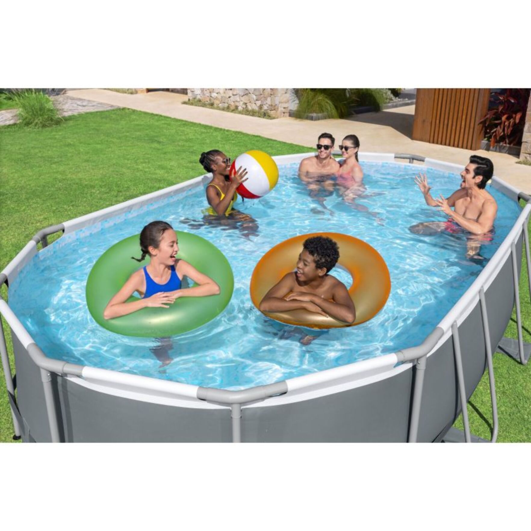 Bestway Piscine hors sol tubulaire ovale Bestway Power Steel 488 x 305 x 107 cm gris