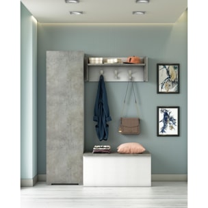 Armadio multiuso Fiordaliso, Mobile lineare a 1 Anta e 7 ripiani, Colonna da ingresso o bagno, Scarpiera moderna, 100% Made in Italy, Cm 50x30h182, Cemento e Bianco