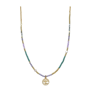 Collar con Cristal Azul acabado oro 18k