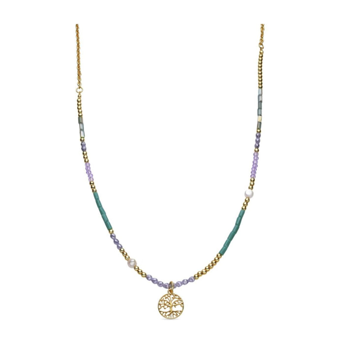 Collar con Cristal Azul acabado oro 18k