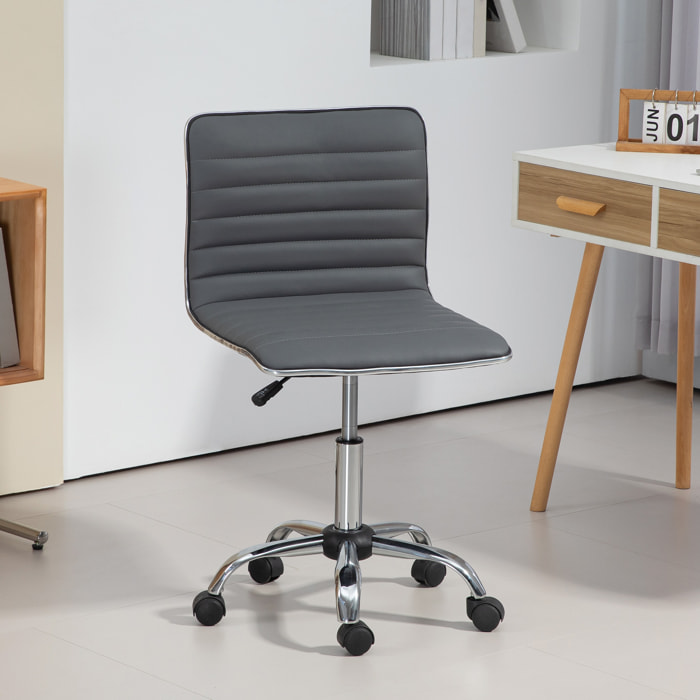 Silla de Oficina sin Brazos Silla de Escritorio Giratoria Tapizada en PU con Altura Ajustable para Estudio Dormitorio Tocador Carga 120 kg Gris Oscuro