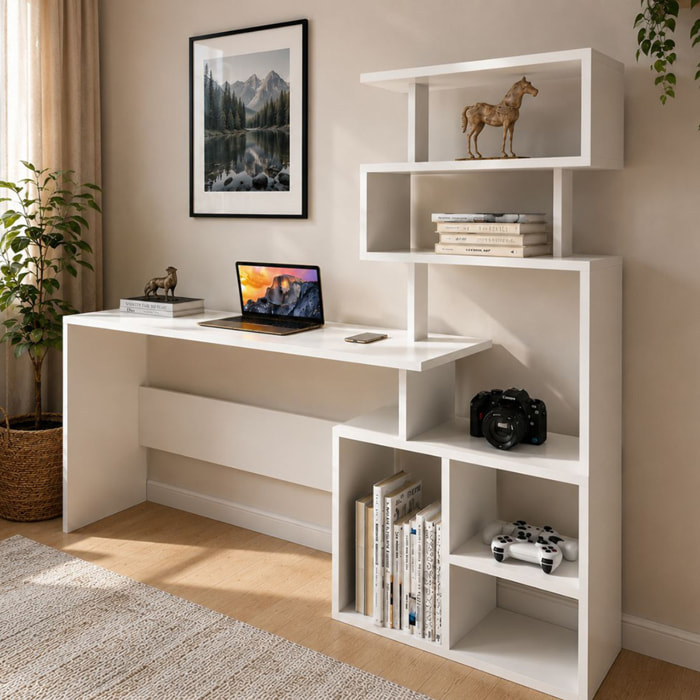 Bureau 190 cm avec étagères de rangement blanc ROPA