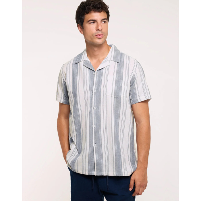Camisa Manga Corta Rayas Azul - Ocon