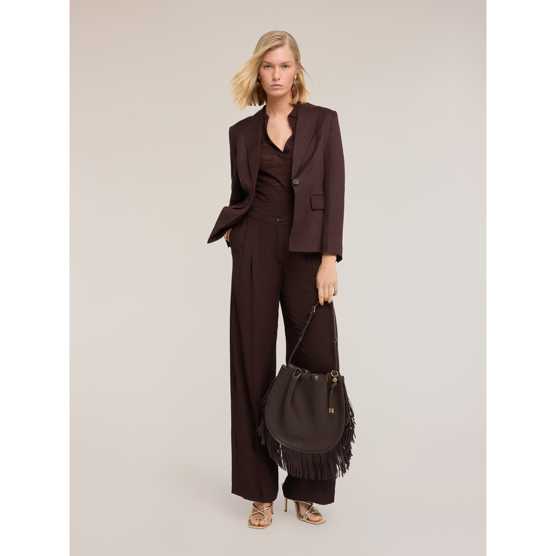 Motivi - Blazer de mezcla de lino y lyocell - Marrón