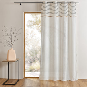 Voilage tamisant à œillets avec parement rayé - Ivoire