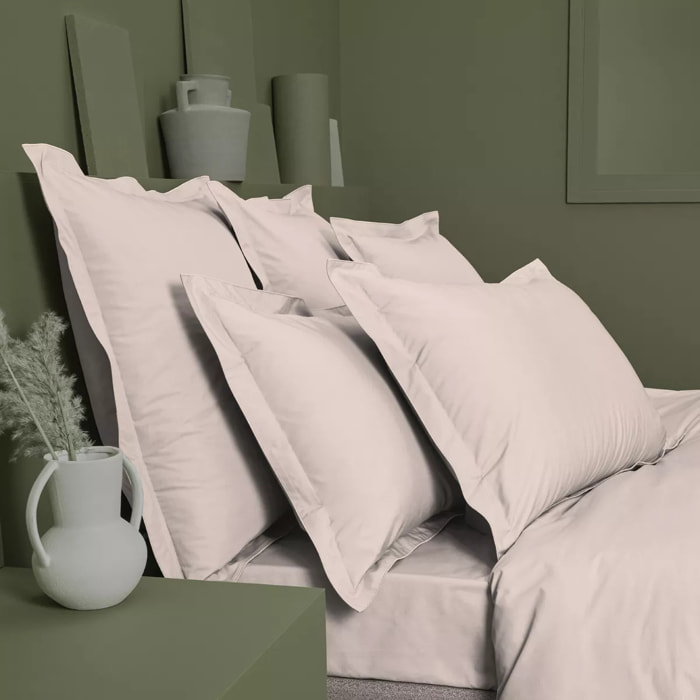 Drap housse duo percale de coton uni rose Olana petale