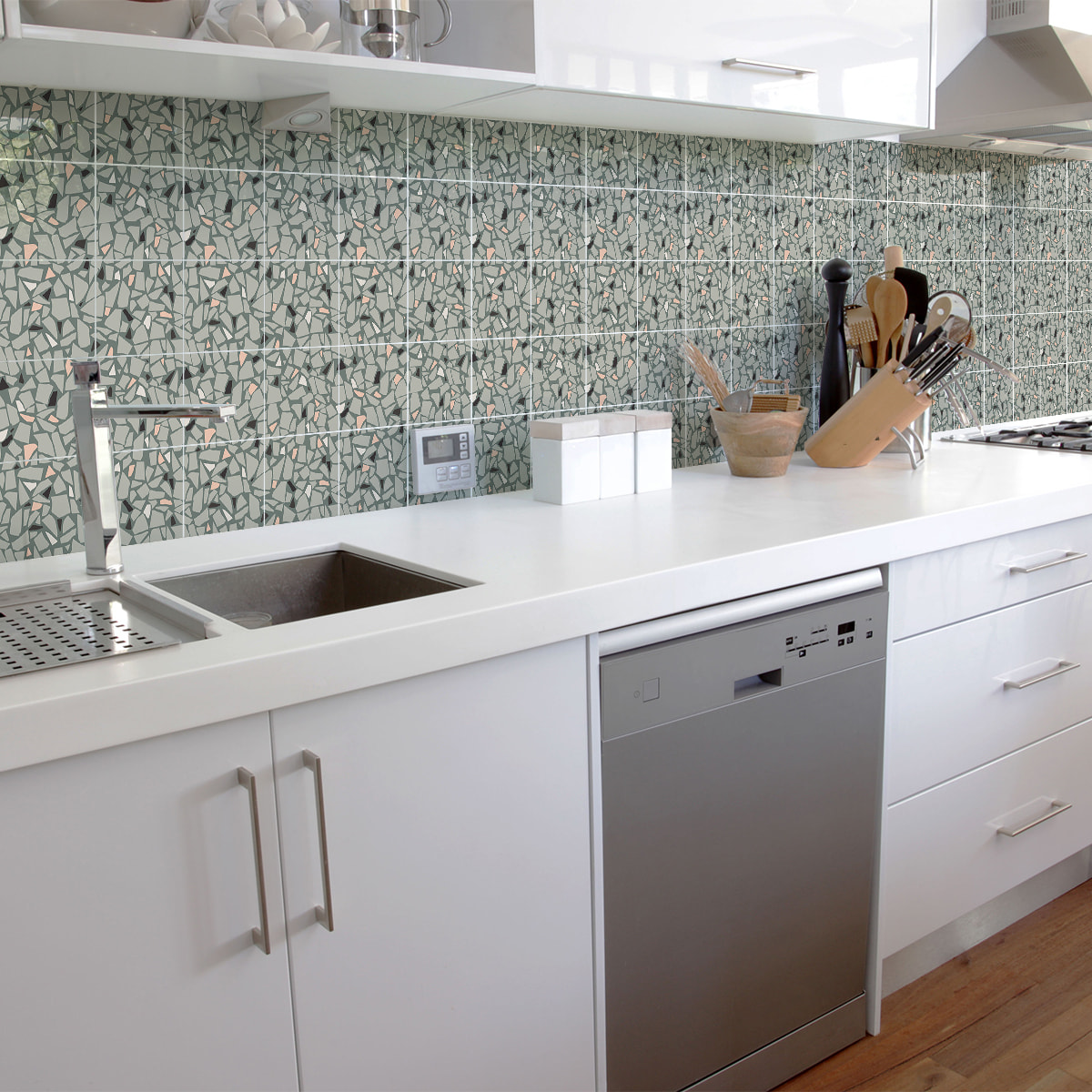 Stickers muraux - Sticker Mural Carrelage adhésif Cuisine Salle de Bain - 60 STICKERS CARRELAGES TERRAZZO VICTORINO