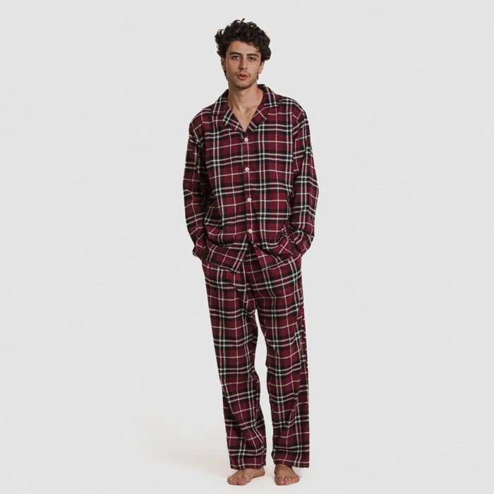 Pigiama in flanella a manica lunga a camicia da uomo cuadro sauron bordeaux