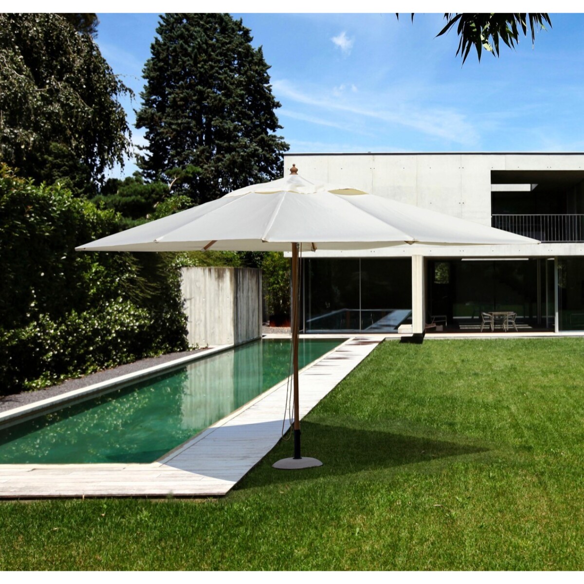 Ombrellone da giardino ECLIPSE in alluminio effetto legno, telo beige 3x3