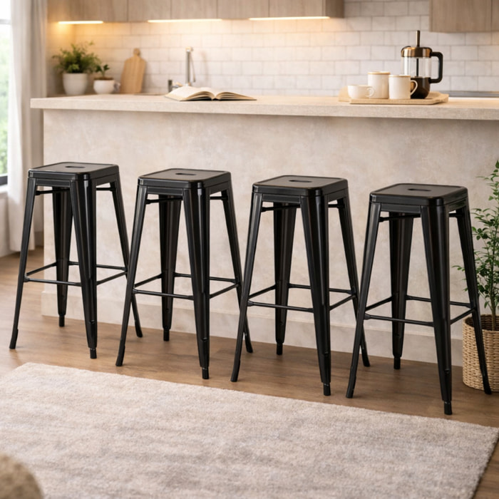 Lot de 4 tabourets de bar – Style industriel – Empilables