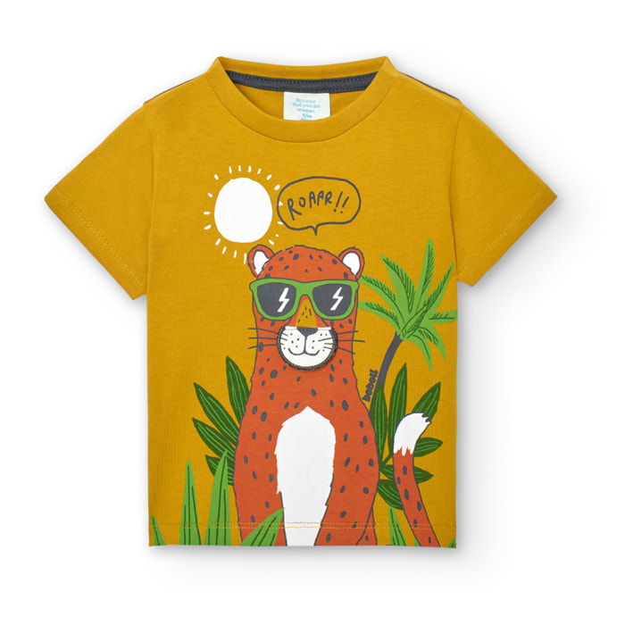 Camiseta niÃ±o estampada, mangas cortas, amarillo mostaza