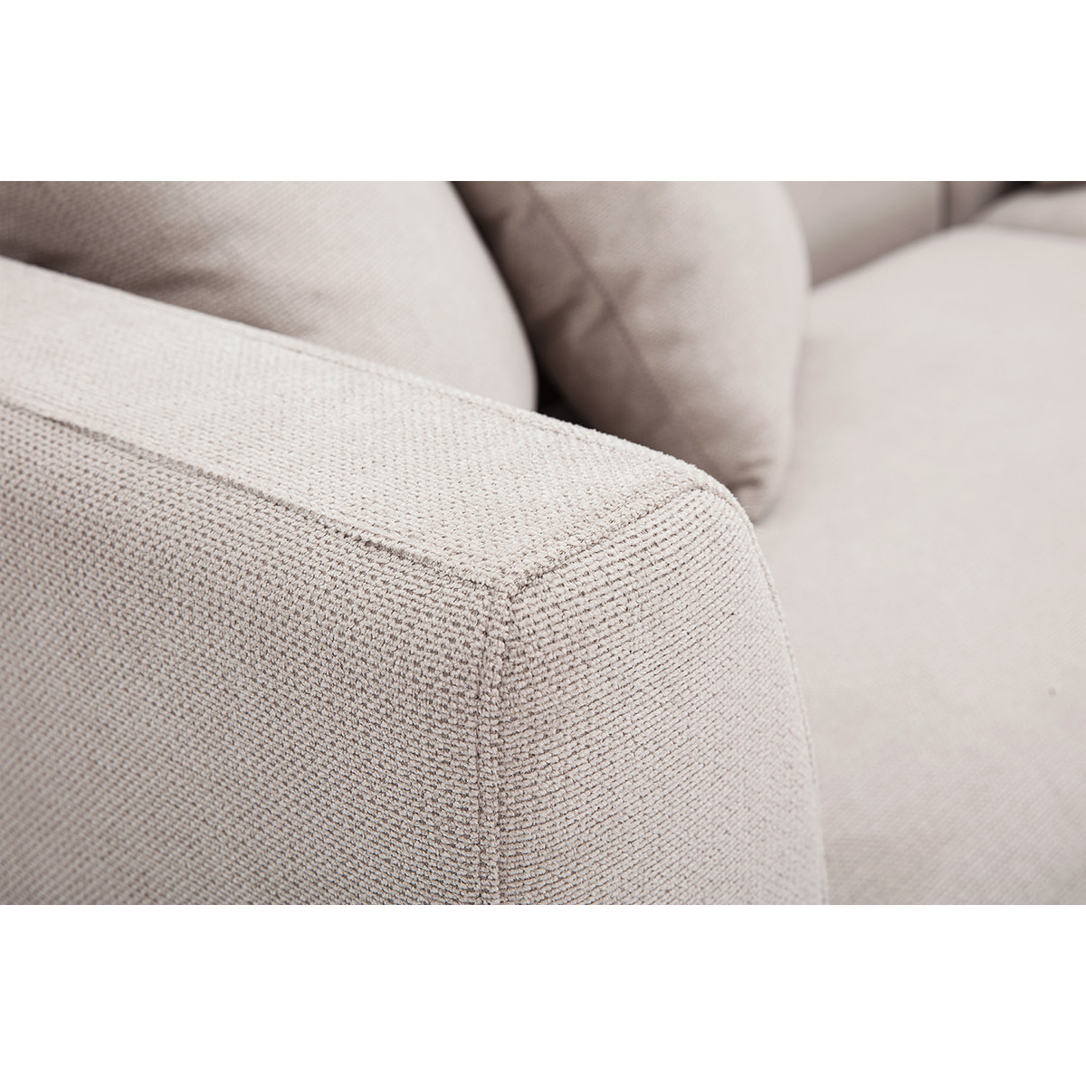 Canapé d'angle droit 4 places en tissu chenille beige et métal noir IVAR