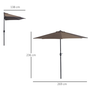 Demi parasol - parasol de balcon 5 entretoises métal polyester 2,69L x 1,38l x 2,36H m chocolat