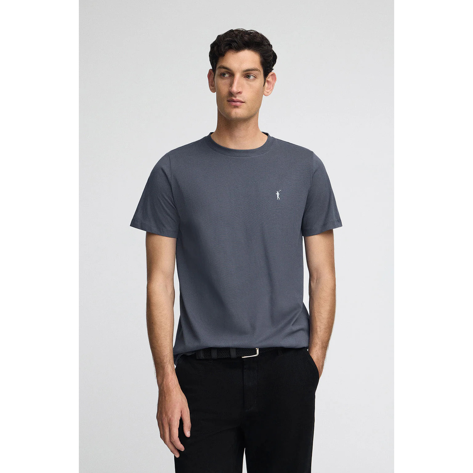 Camiseta azul denim con cuello redondo y bordado Rigby Go