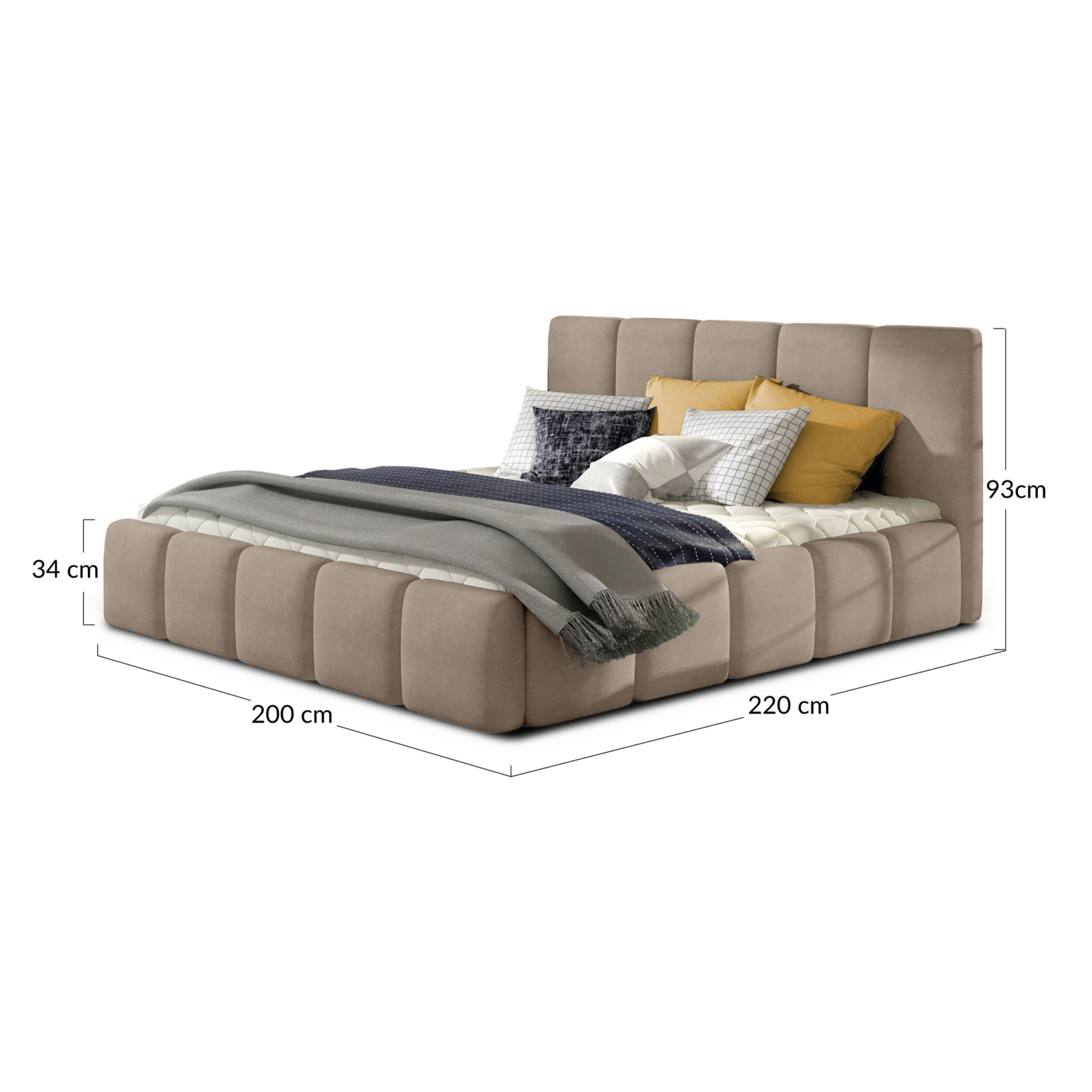 Lucea - lit coffre - 180x200 - sommier inclus - en velours - Taupe
