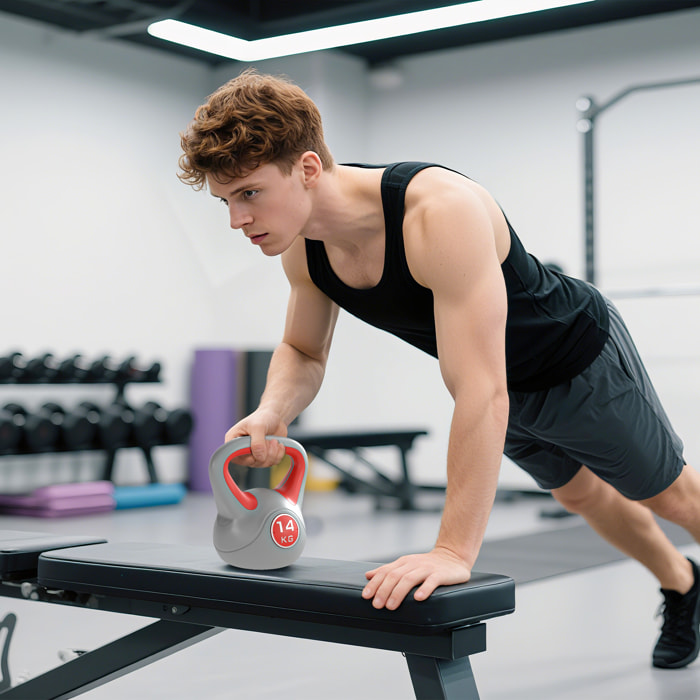 Kettlebell 14 Kg - haltère boule - poignée ergonomique - PU gris rouge
