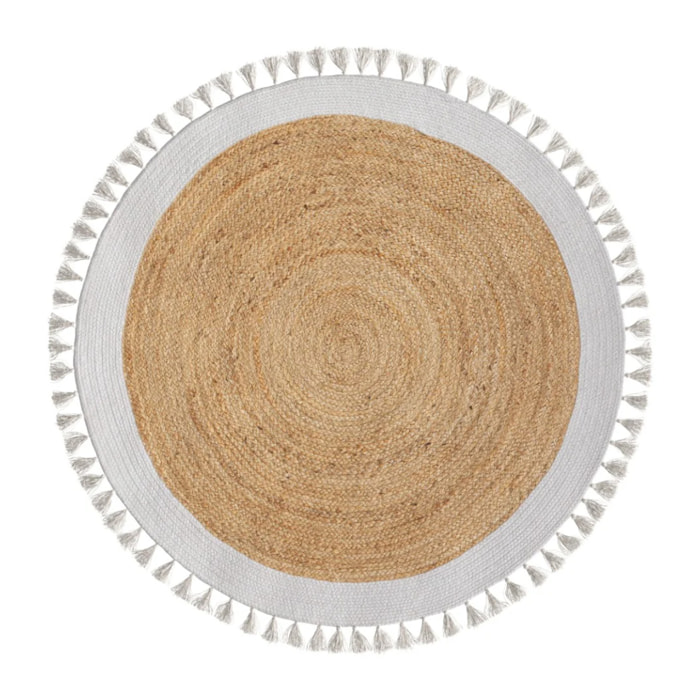 Tapis rond en jute naturel et blanc D120 cm - Anais