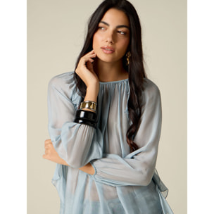 Oltre - Blusa in voile misto seta con volant - Azzurro