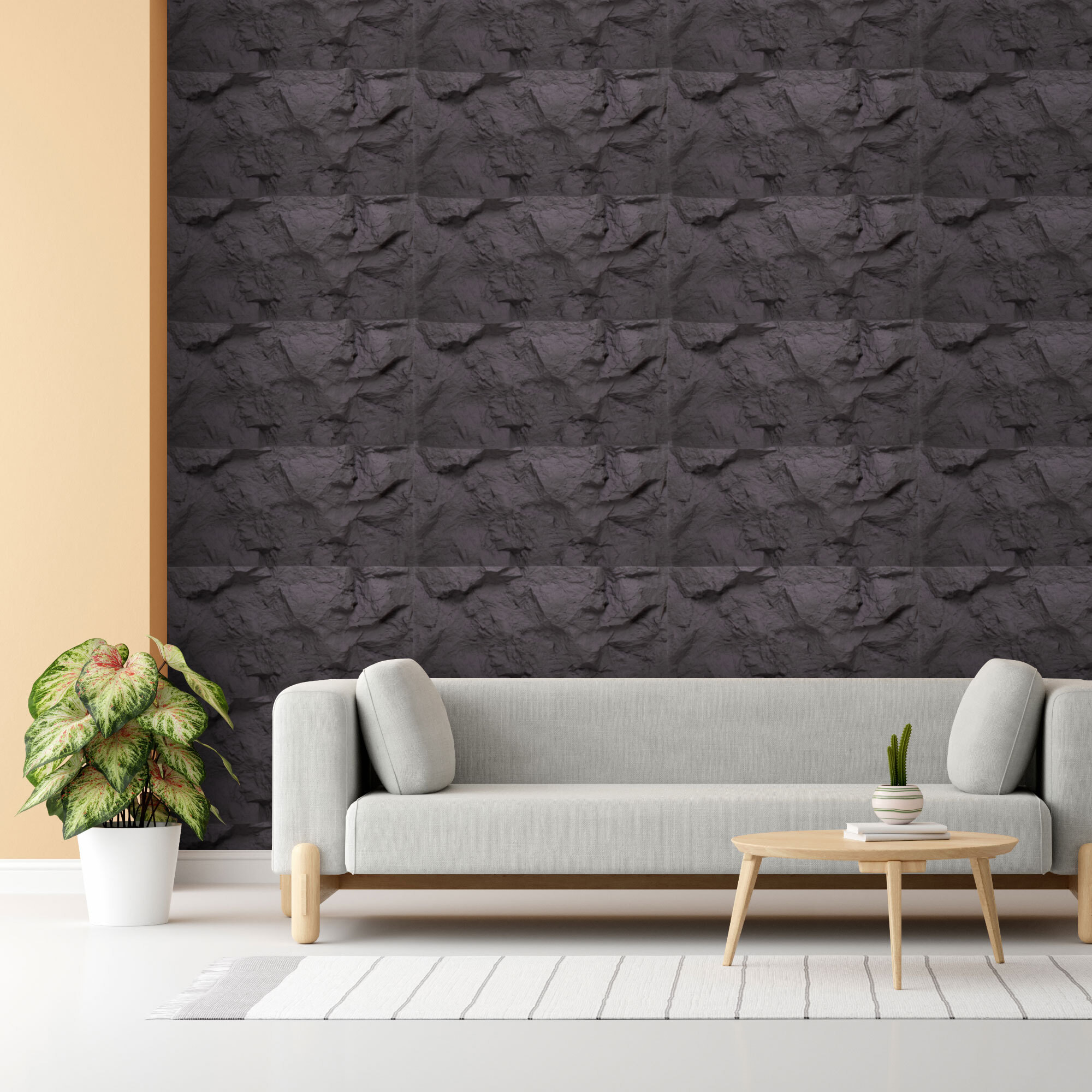 Rushmore - Set 2 pannelli decorativi 3D da parete 120x60x9 cm effetto pietra in PU Grigio Antracite
