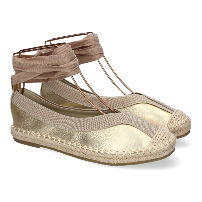 Bailarina de Mujer con Yute, Diseño Moderno con Puntera Bordada y Cintas