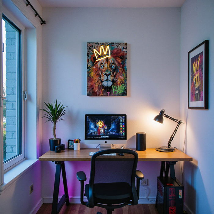 Tableau LED - HOME DECO FACTORY - Lion - Décoration Lumineuse - Multicolore