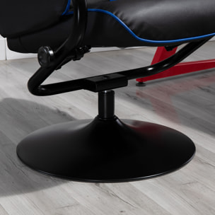 Fauteuil gamer inclinable pivotant avec repose-pied - coussins lombaires, tétière inclus - revêtement synthétique bleu noir