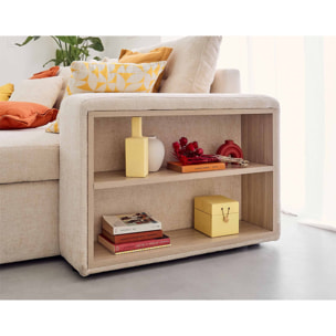 California - canapé d'angle réversible 4 places - convertible avec coffre, étagère et poufs - en velours texturé - Beige