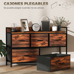 Mueble Organizador Cajonera de Tela con Cajones Plegables y Marco de Acero Estilo Industrial para Salón Recibidor Dormitorio 98x29x63 cm Marrón Rústico