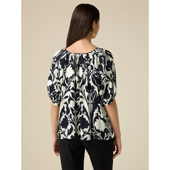 Oltre - Blusa de raso floreada - Negro