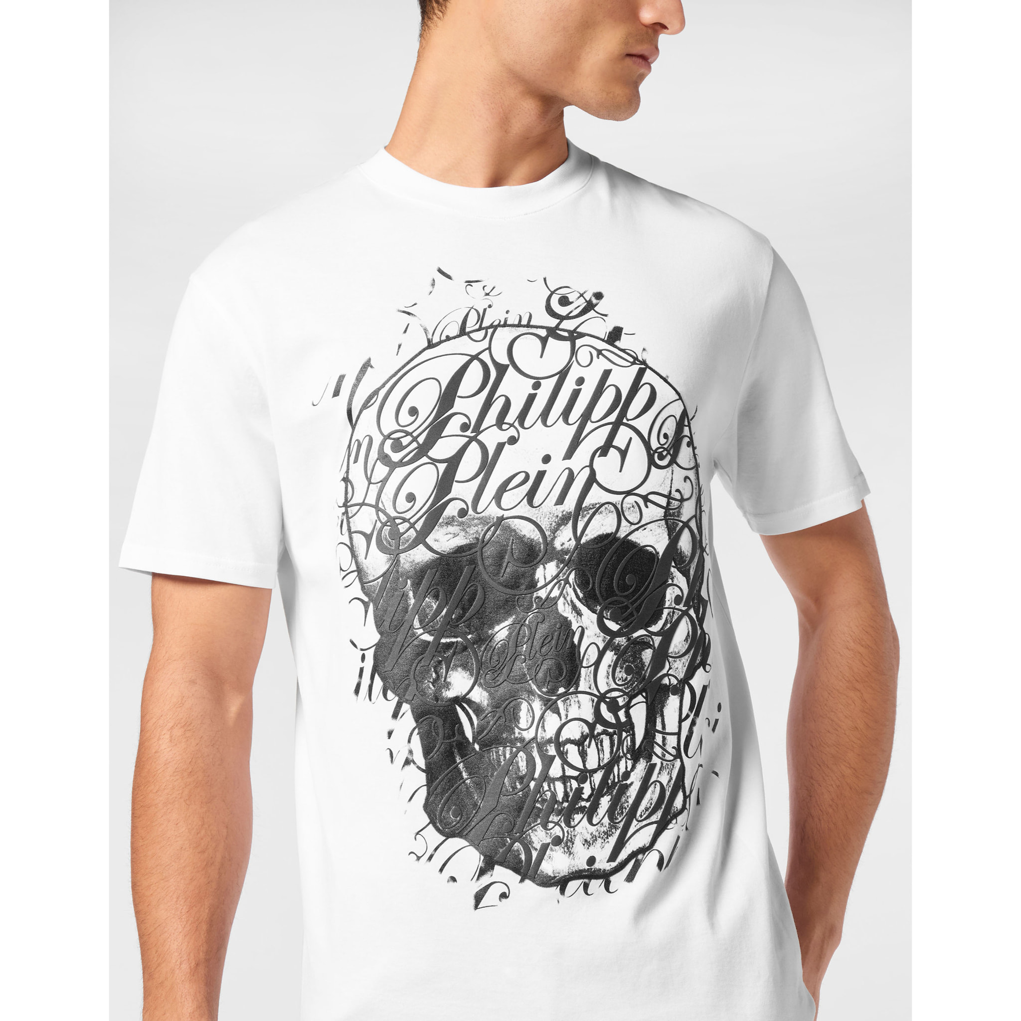 PHILIPP PLEIN Camiseta de cuello redondo y manga corta COURSIVE