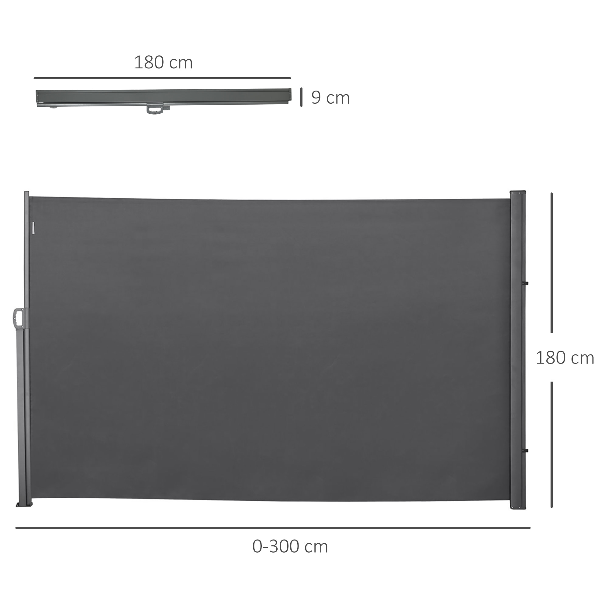 Toldo Lateral Retrá¡ctil 300x180 cm Pantalla Enrollable Mampara de Privacidad y Protección Solar para Jardín Balcón Terraza Gris