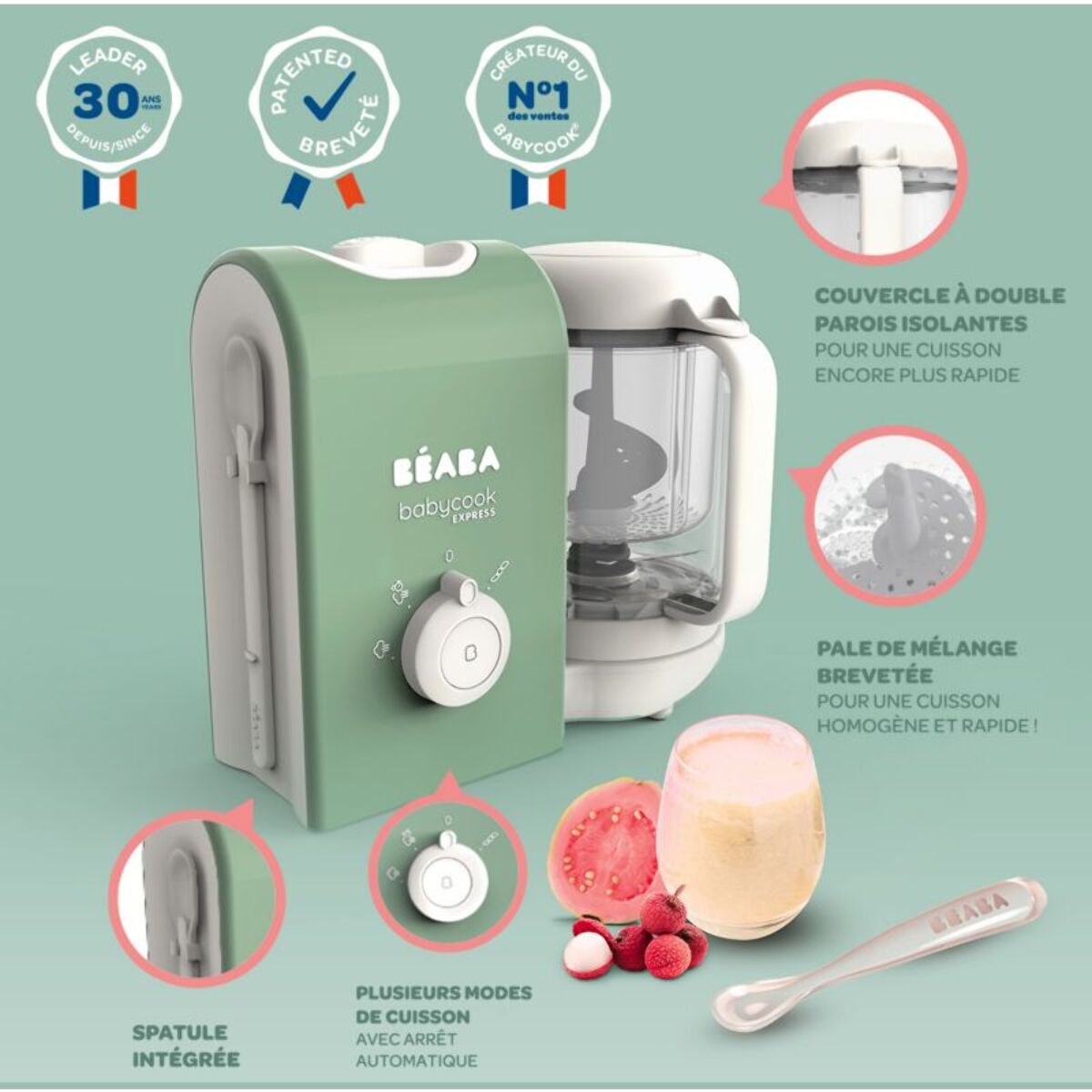 Mixeur Cuiseur Bébé BEABA Babycook Express vert sauvage