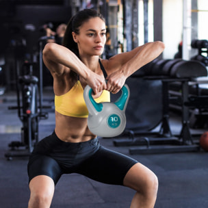 Kettlebell 10 Kg - haltère boule - poignée ergonomique - PU gris bleu