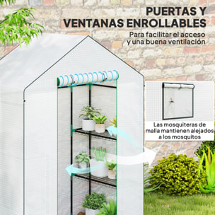 Invernadero de Exterior Invernadero Pequeño de 3 Niveles con 6 Estantes Puerta Enrollable Cubierta de PE y Marco de Acero para Cultivos Plantas Flores 143x74x190 cm Blanco