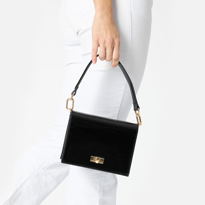 Borsa donna a tracolla nera in vernice