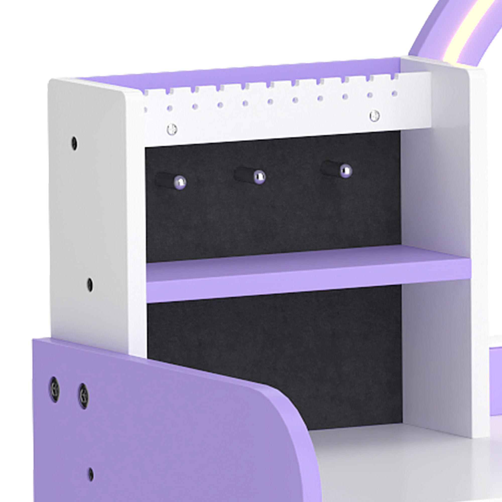 Coiffeuse enfant chaise miroir LED réglable multi-rangement violet